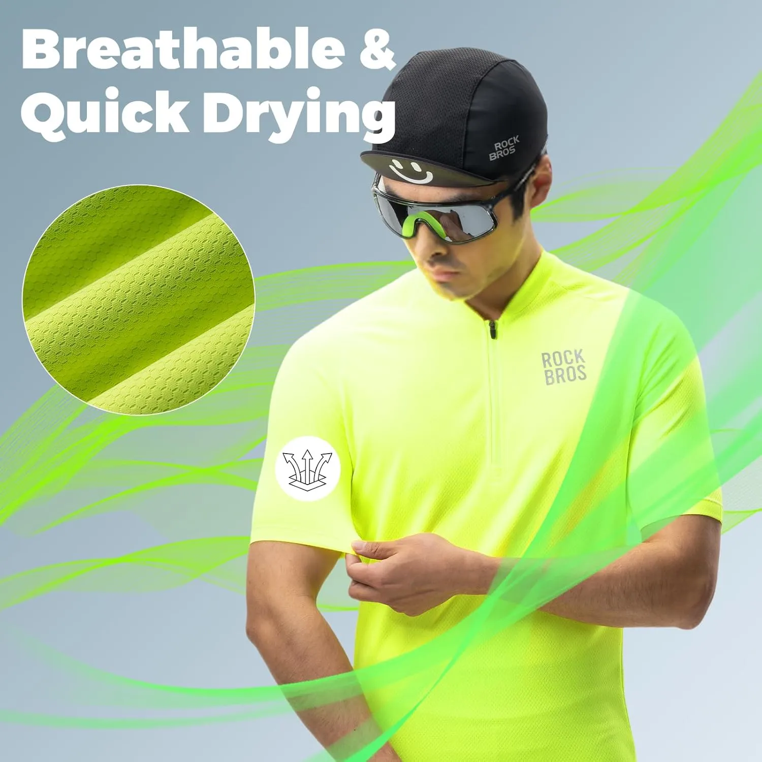 ROCKBROS Men's Cycling Jersey Short Sleeve Road Bike Shirt with 3 Rear Pockets Breathable Quick Dry Bicycle Shirt