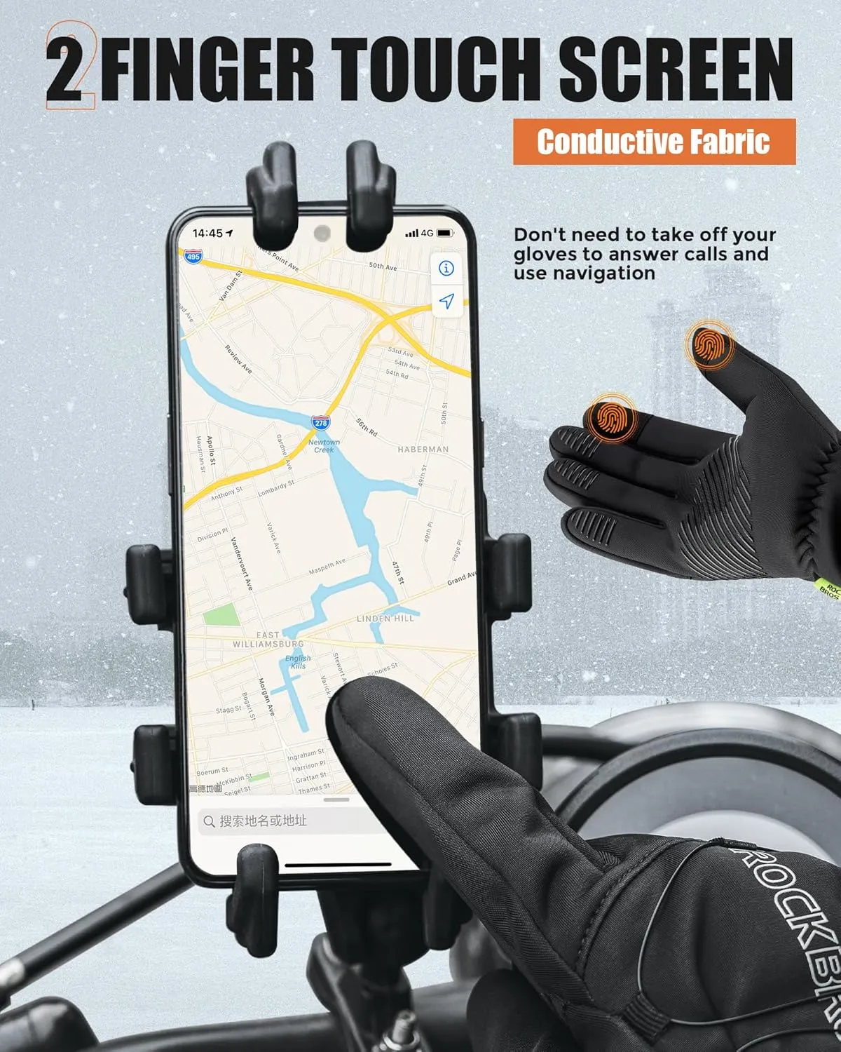 ROCKBROS Winter Cycling Gloves for Men Women, Thermal Full Finger Winter Bike Gloves, Windproof Gloves with Touchscreen for MTB, Motorcycle, Outdoor Sports