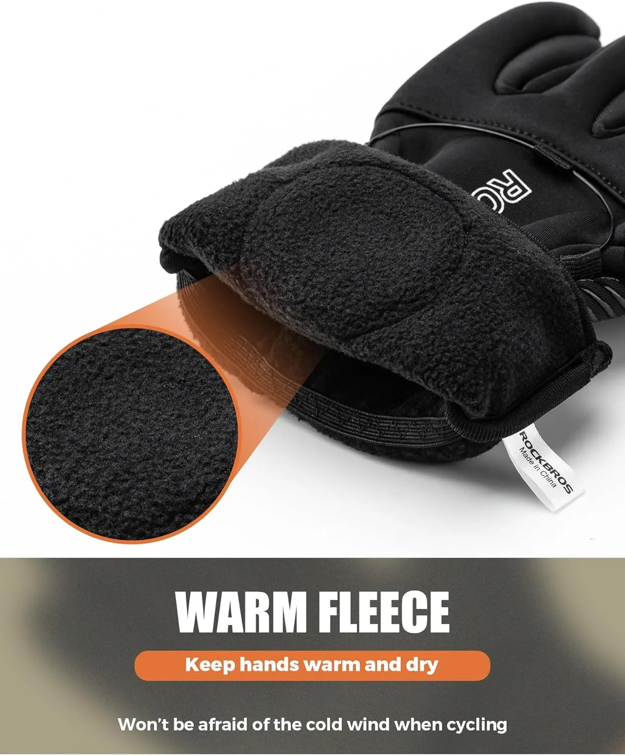 ROCKBROS Winter Cycling Gloves for Men Women, Thermal Full Finger Winter Bike Gloves, Windproof Gloves with Touchscreen for MTB, Motorcycle, Outdoor Sports