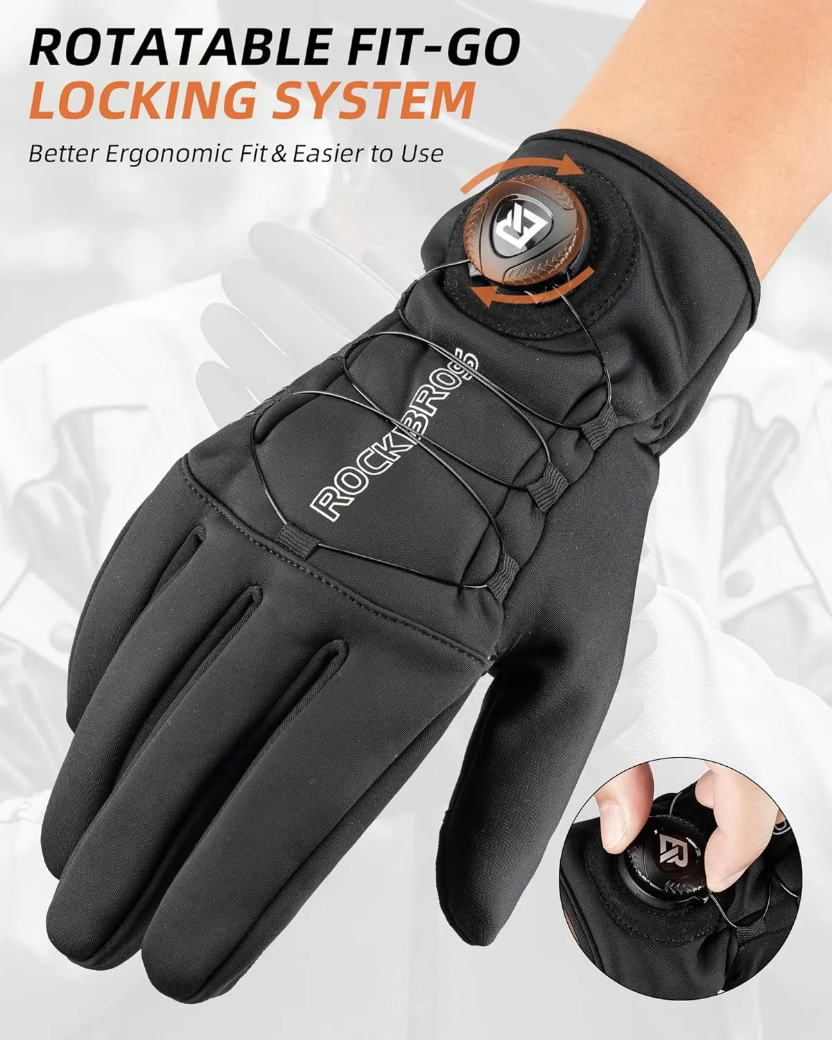 ROCKBROS Winter Cycling Gloves for Men Women, Thermal Full Finger Winter Bike Gloves, Windproof Gloves with Touchscreen for MTB, Motorcycle, Outdoor Sports