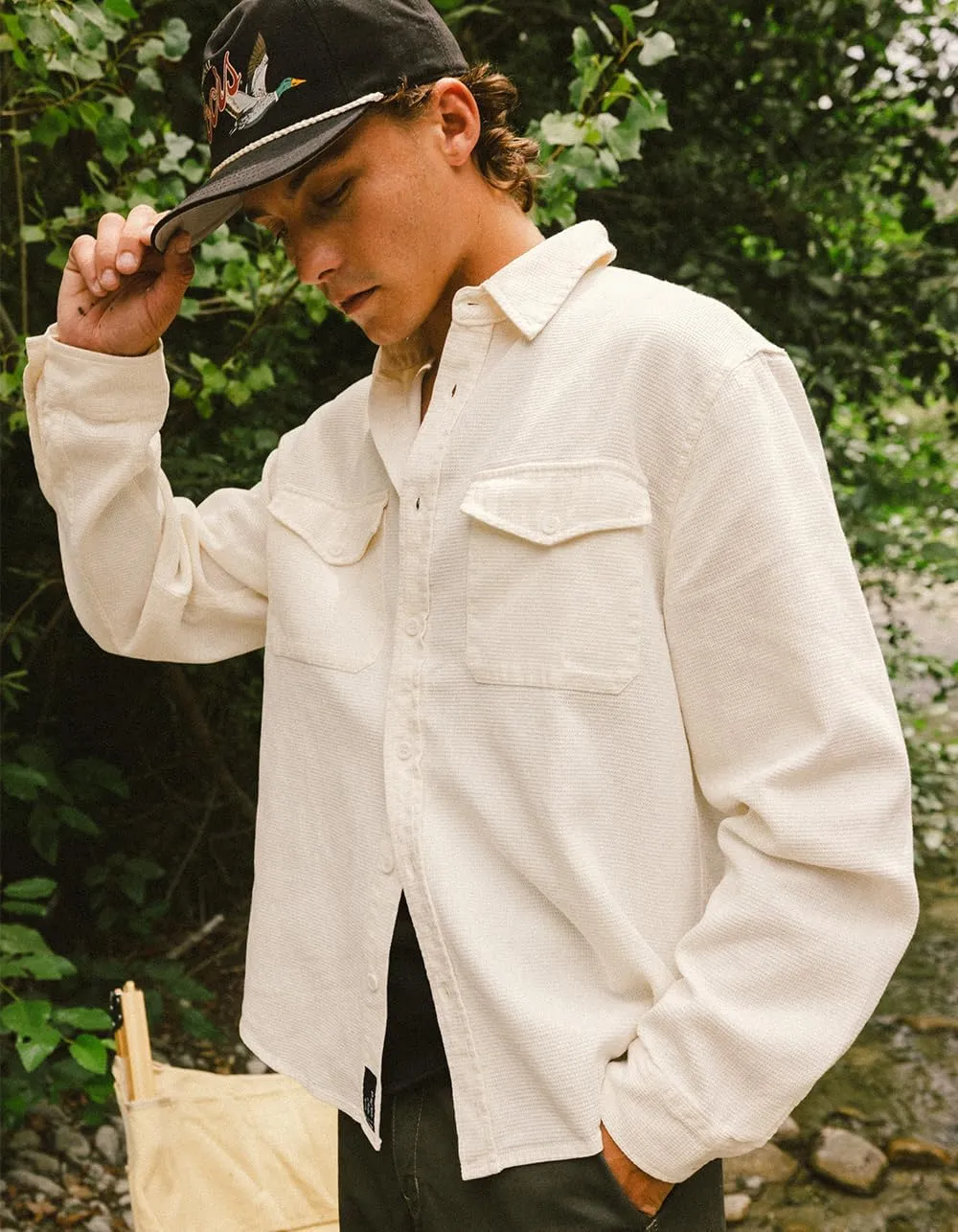 Rsq Mens Waffle Oversized Long Sleeve Button Up Shirt