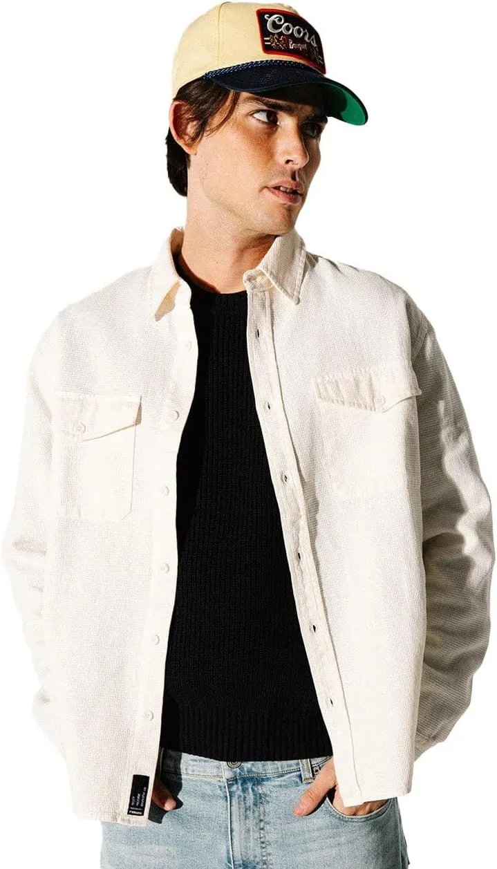 Rsq Mens Waffle Oversized Long Sleeve Button Up Shirt