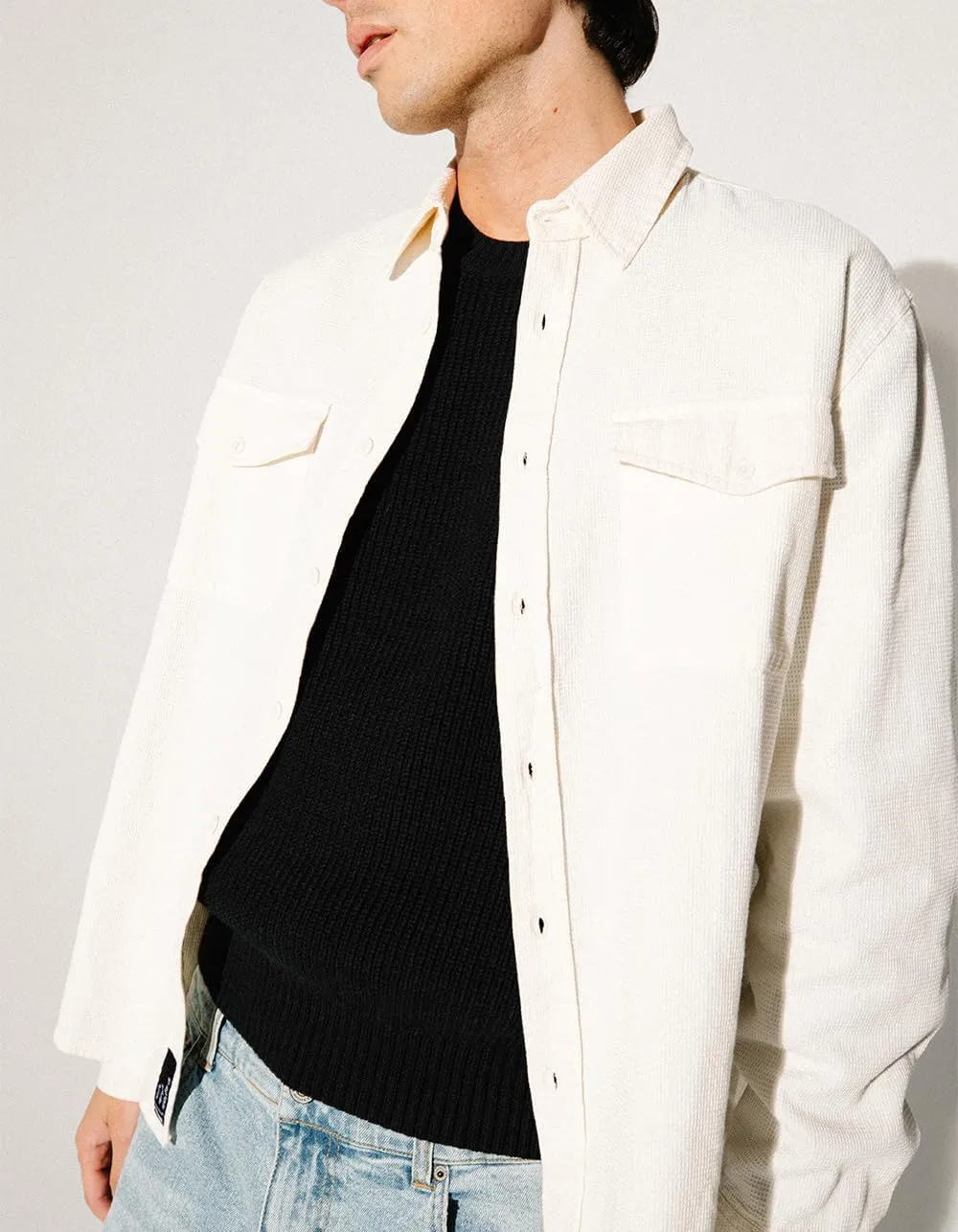 Rsq Mens Waffle Oversized Long Sleeve Button Up Shirt