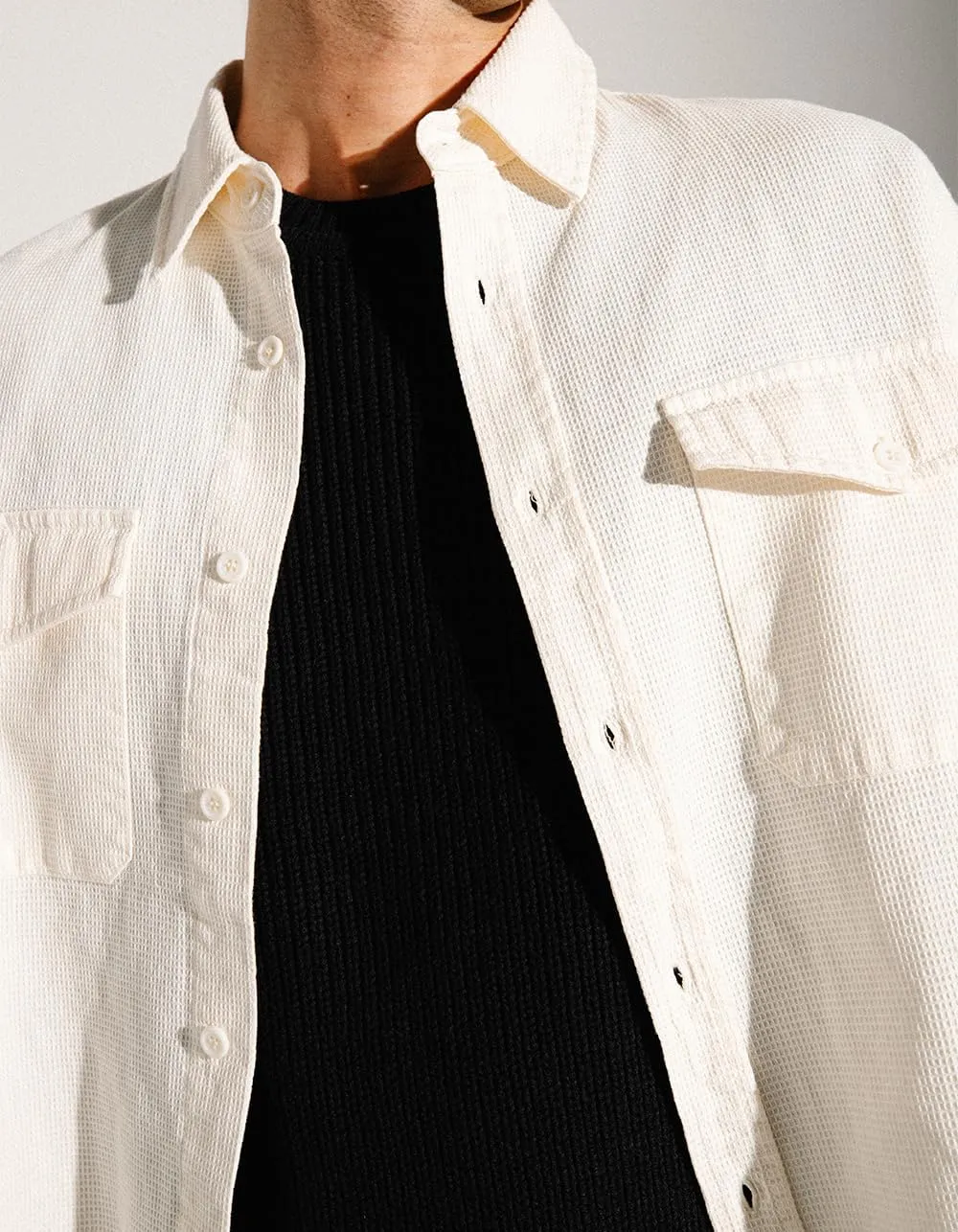 Rsq Mens Waffle Oversized Long Sleeve Button Up Shirt