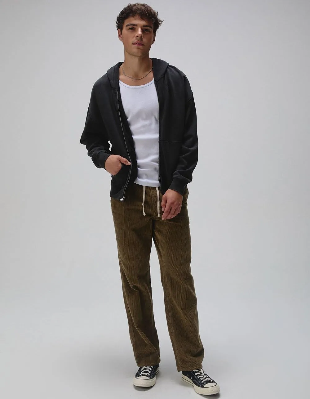 Rsq Mens Washed Zip-Up Oversized Hoodie