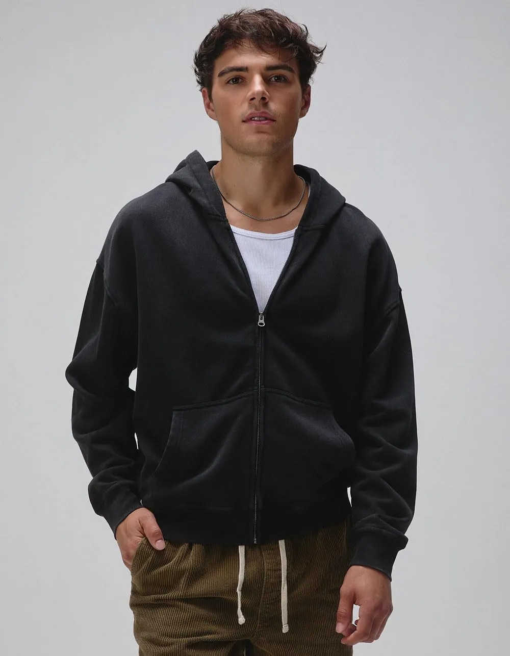 Rsq Mens Washed Zip-Up Oversized Hoodie