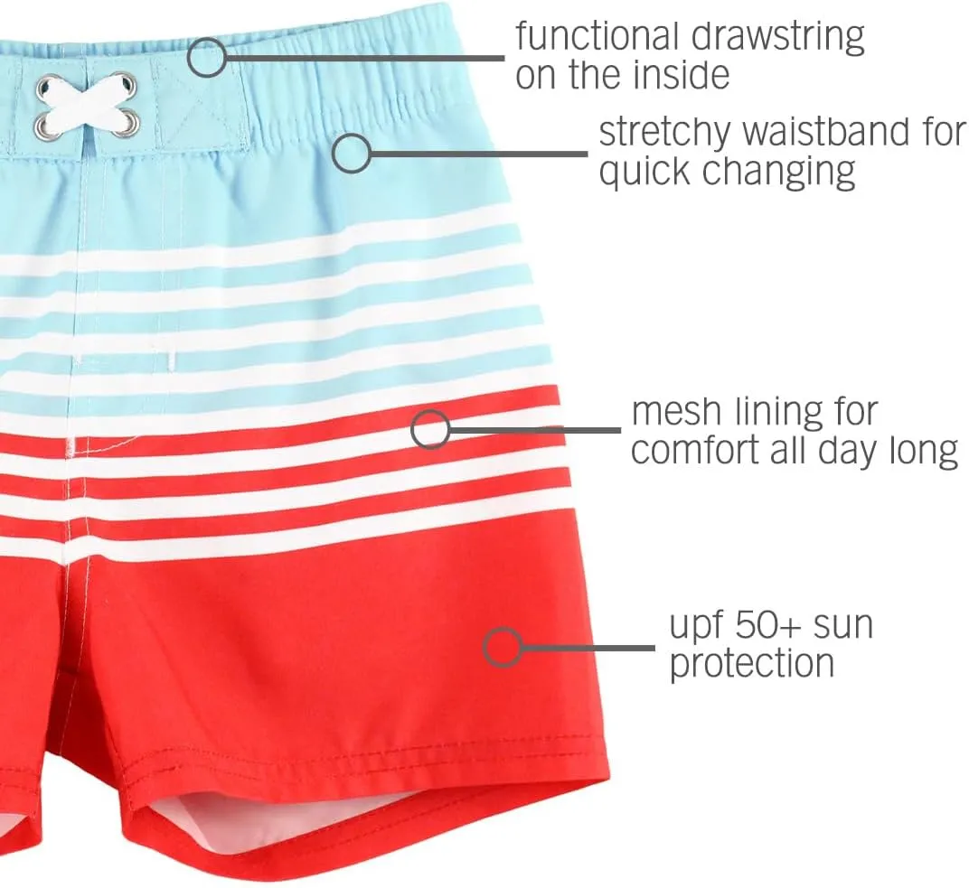 RUGGEDBUTTS Boys UPF50  Sun Protection Striped Color Block Swim Trunks