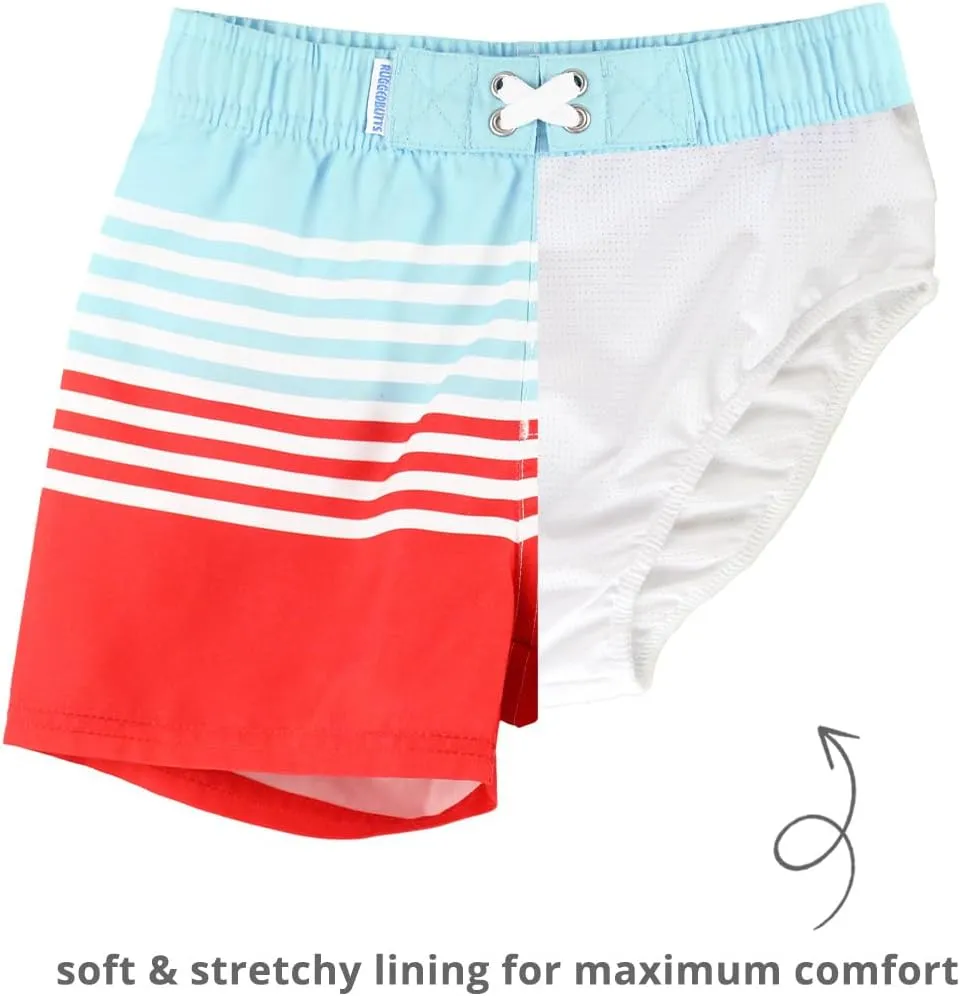 RUGGEDBUTTS Boys UPF50  Sun Protection Striped Color Block Swim Trunks