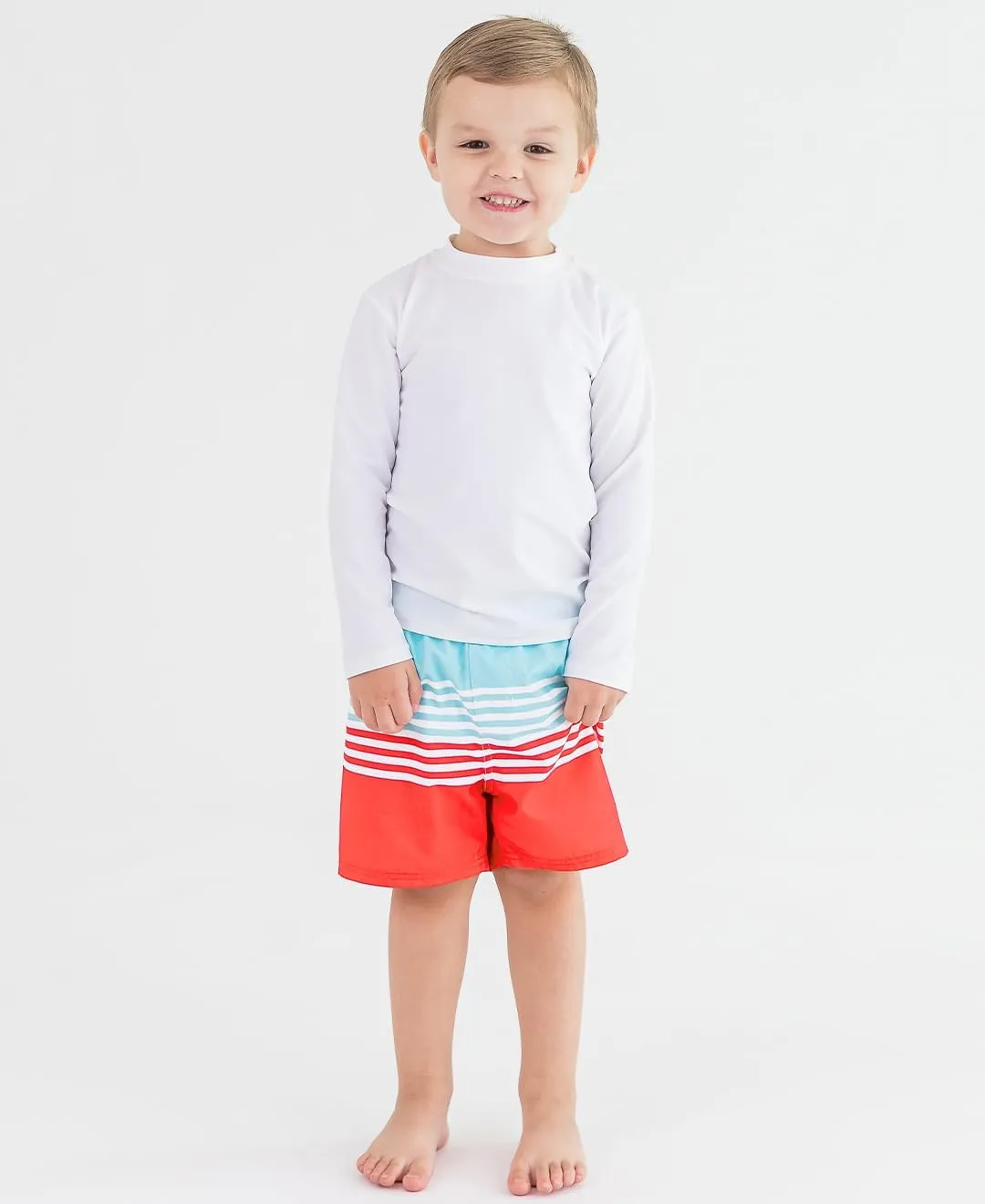 RUGGEDBUTTS Boys UPF50  Sun Protection Striped Color Block Swim Trunks