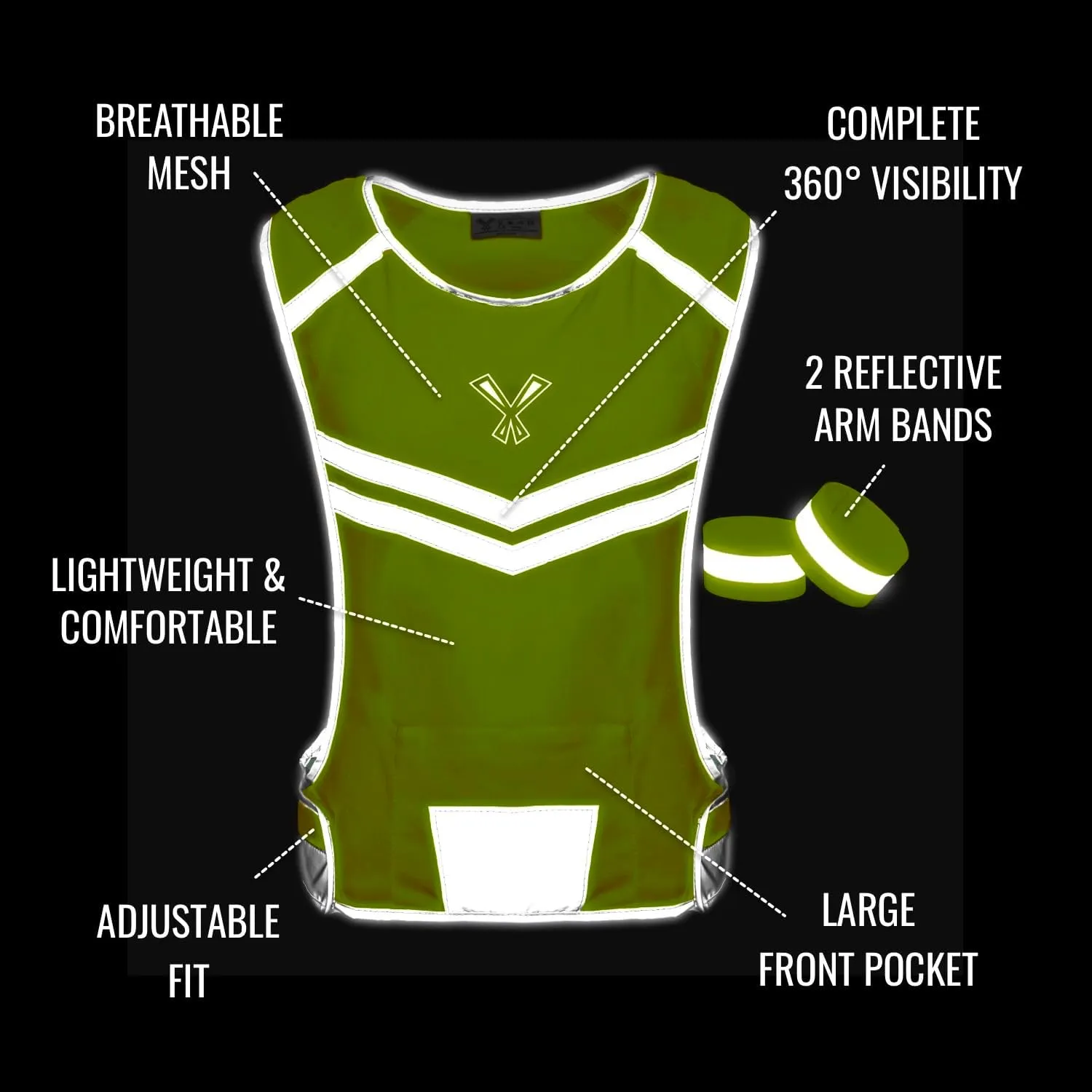 Running Reflective Vest with Inside Pocket and 2 Bands, High Visibility Reflective Running Gear Safety Vest Straps for Men Women Kids for Night Running Walking Cycling