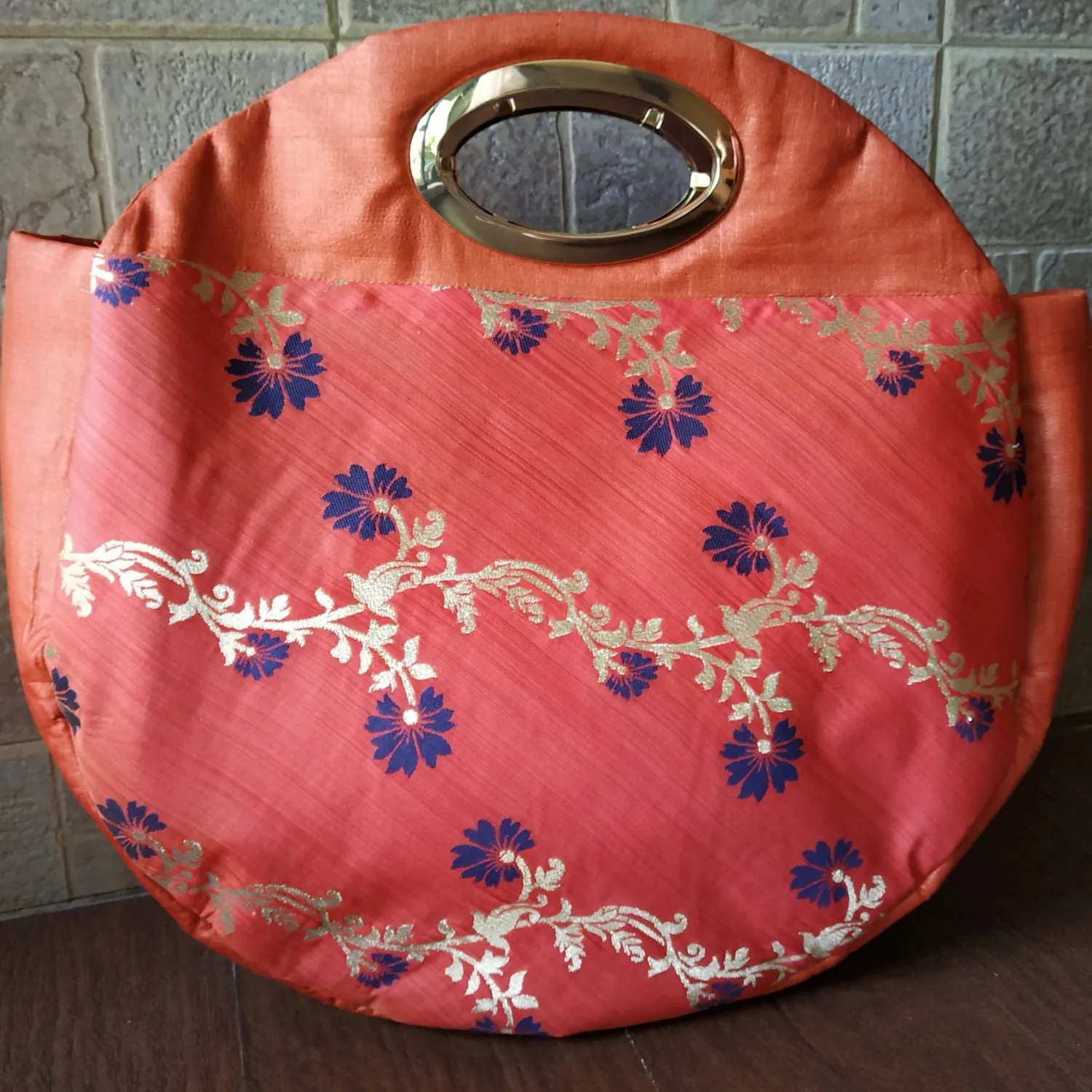 Rust Hand Bag Bag For Women | Silk & Banarasi Elegance | For Festive Grace