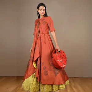 Rust Hand Bag Bag For Women | Silk & Banarasi Elegance | For Festive Grace