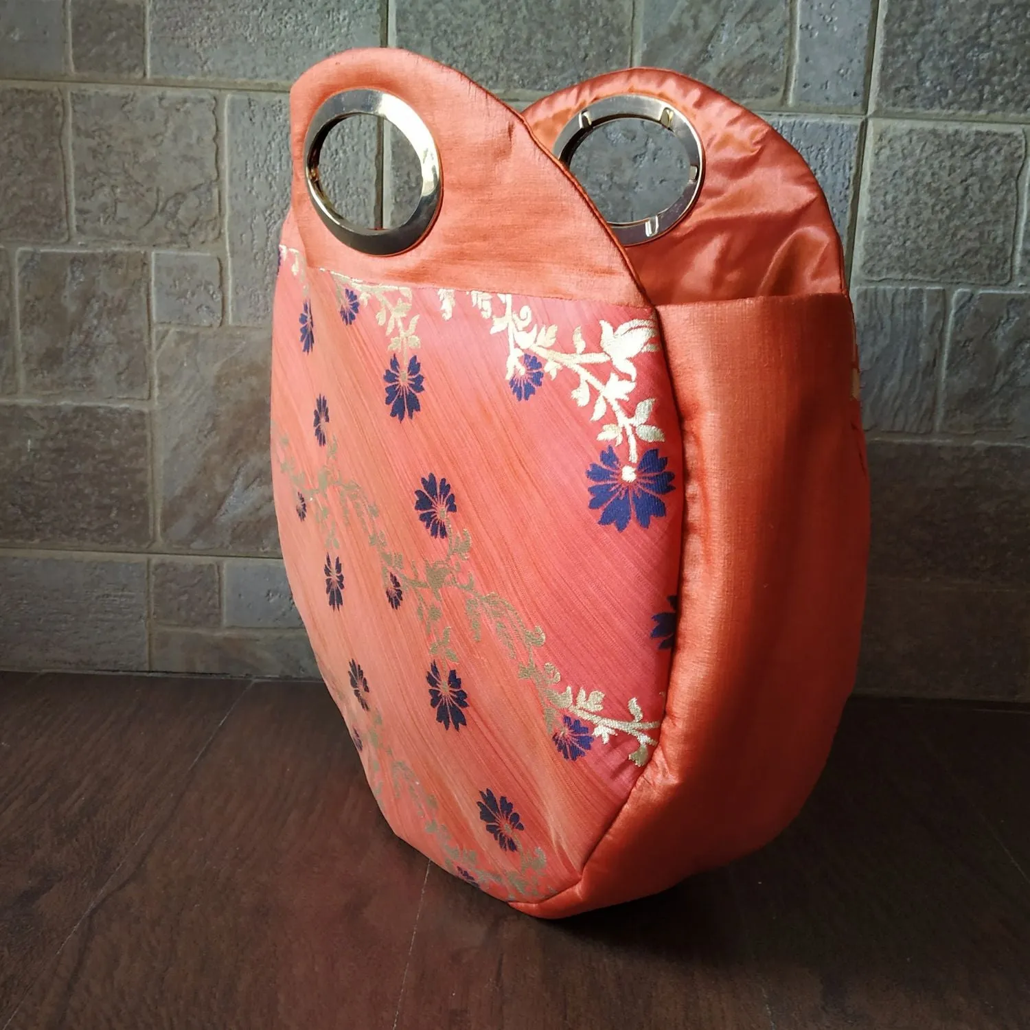 Rust Hand Bag Bag For Women | Silk & Banarasi Elegance | For Festive Grace