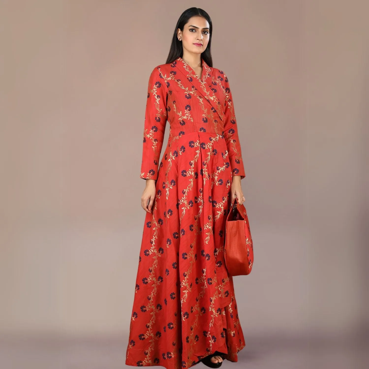 Rust Hand Bag Bag For Women | Silk & Banarasi Elegance | For Festive Grace