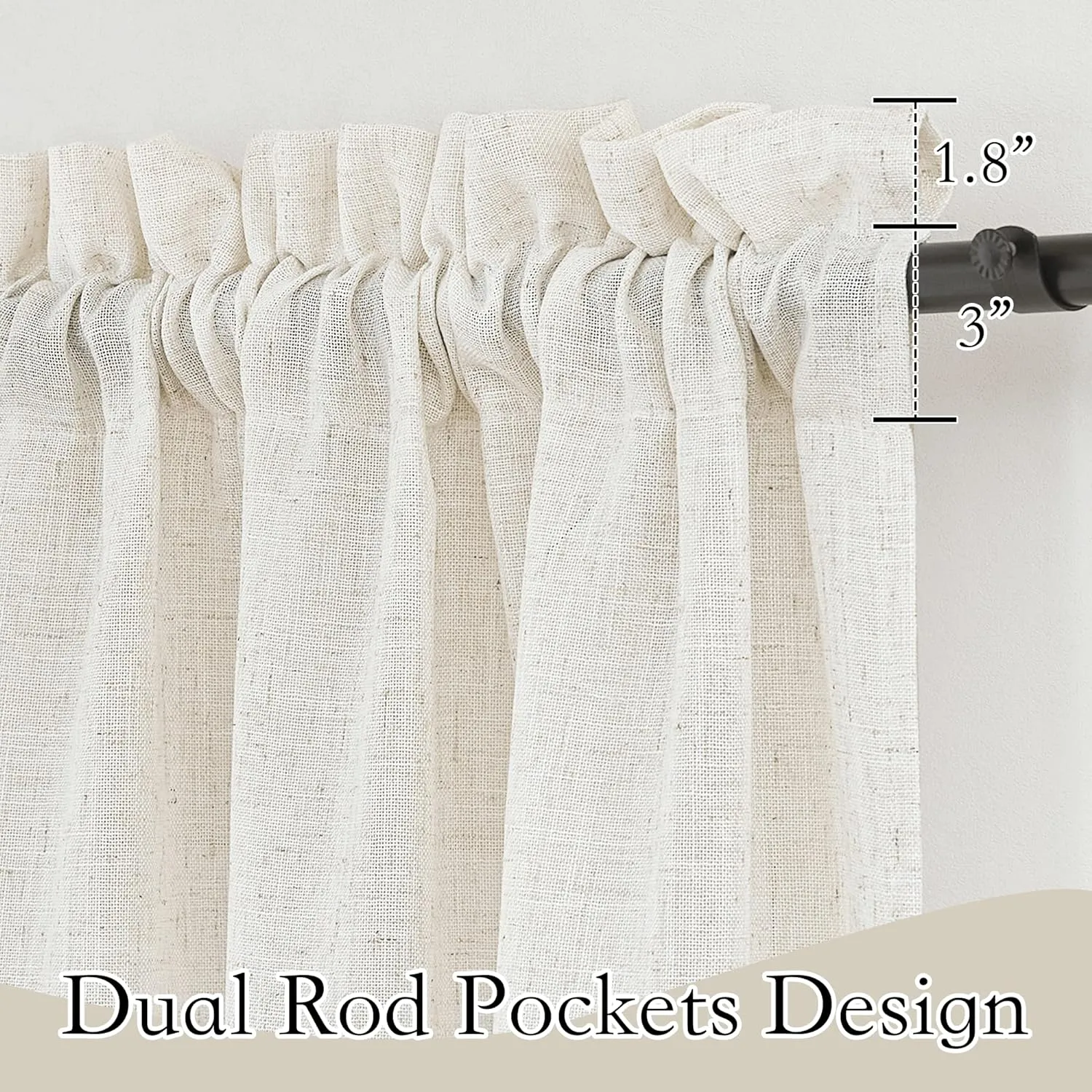 RYB HOME Semi Sheer Curtains - Linen Blend Semi Transparent Privacy Drapes Shabby Chic Light Filtering Extra Long Curtains for Farmhouse Home Office Laundry Room, 52" W x 120" L, 2 Panels, Linen