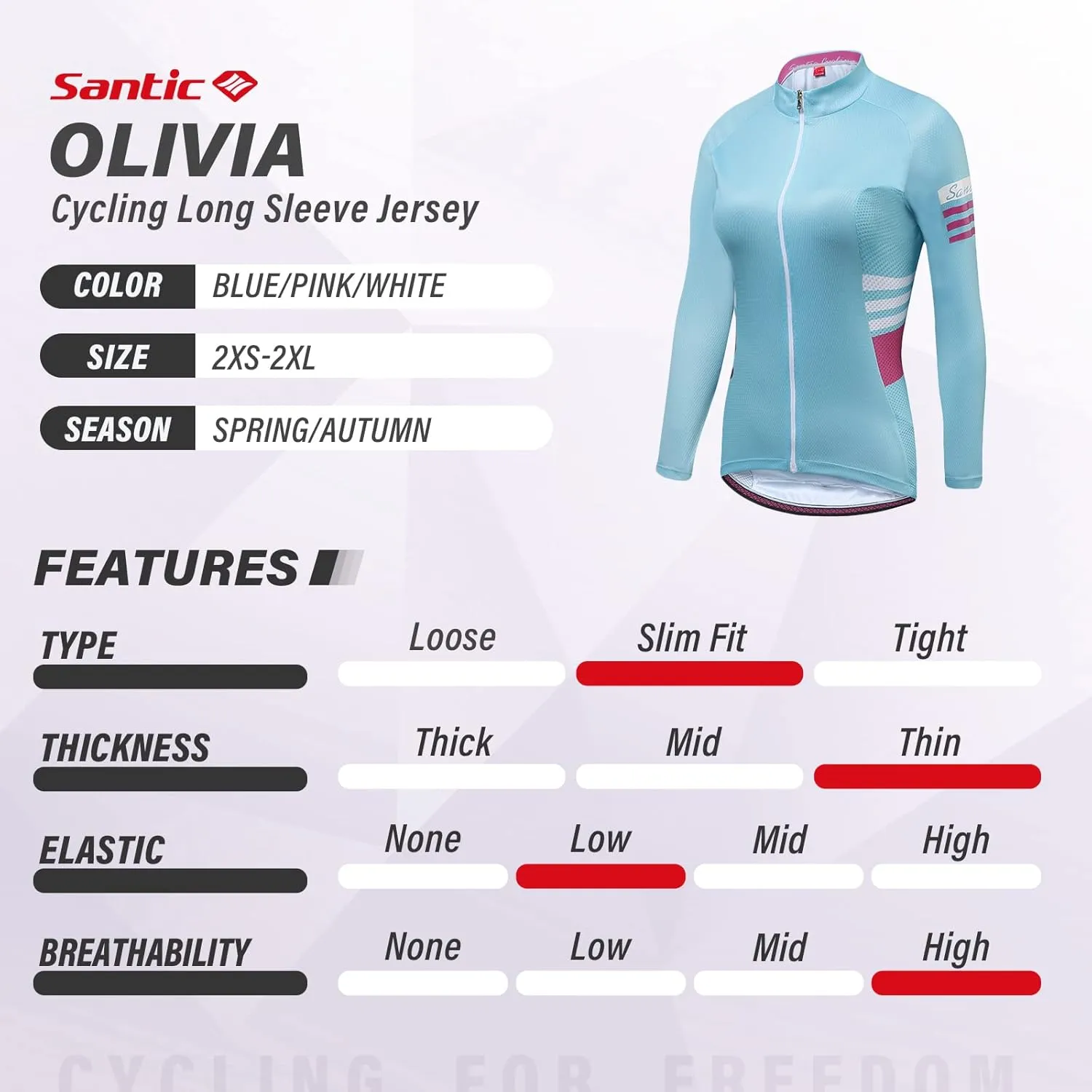 Santic Cycling Jersey Women's Long Sleeve Tops Bike Shirts Bicycle Jacket with Pockets