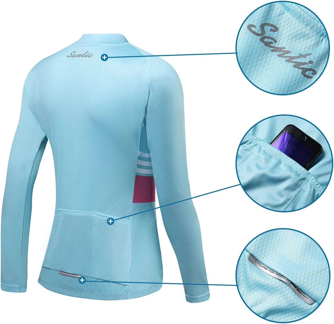 Santic Cycling Jersey Women's Long Sleeve Tops Bike Shirts Bicycle Jacket with Pockets