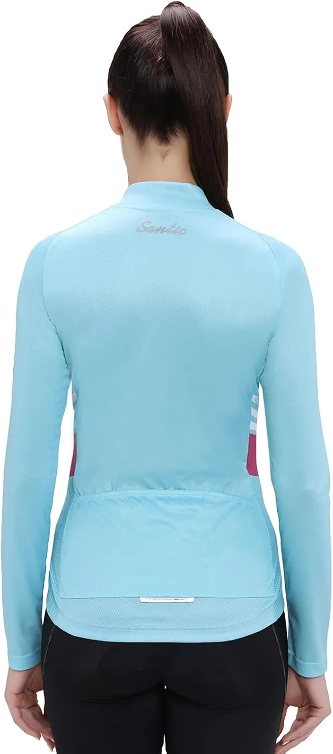 Santic Cycling Jersey Women's Long Sleeve Tops Bike Shirts Bicycle Jacket with Pockets