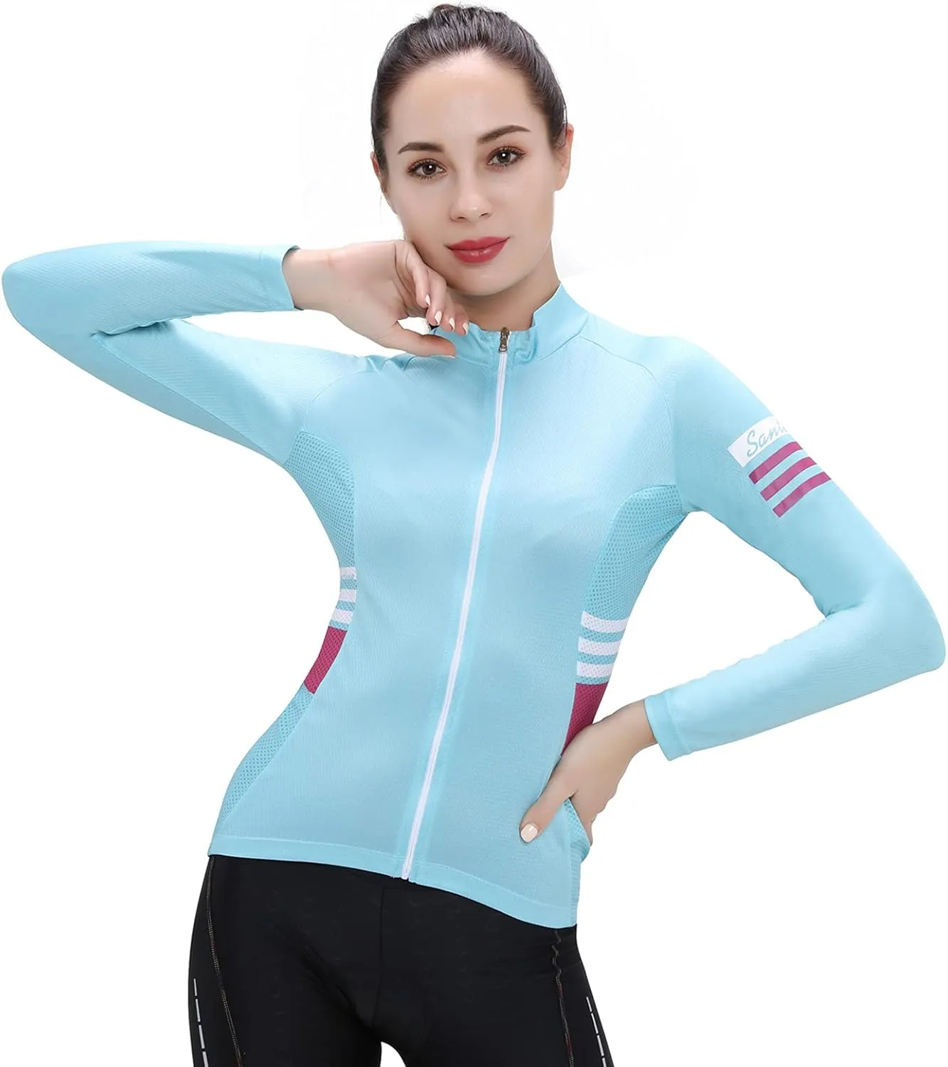 Santic Cycling Jersey Women's Long Sleeve Tops Bike Shirts Bicycle Jacket with Pockets