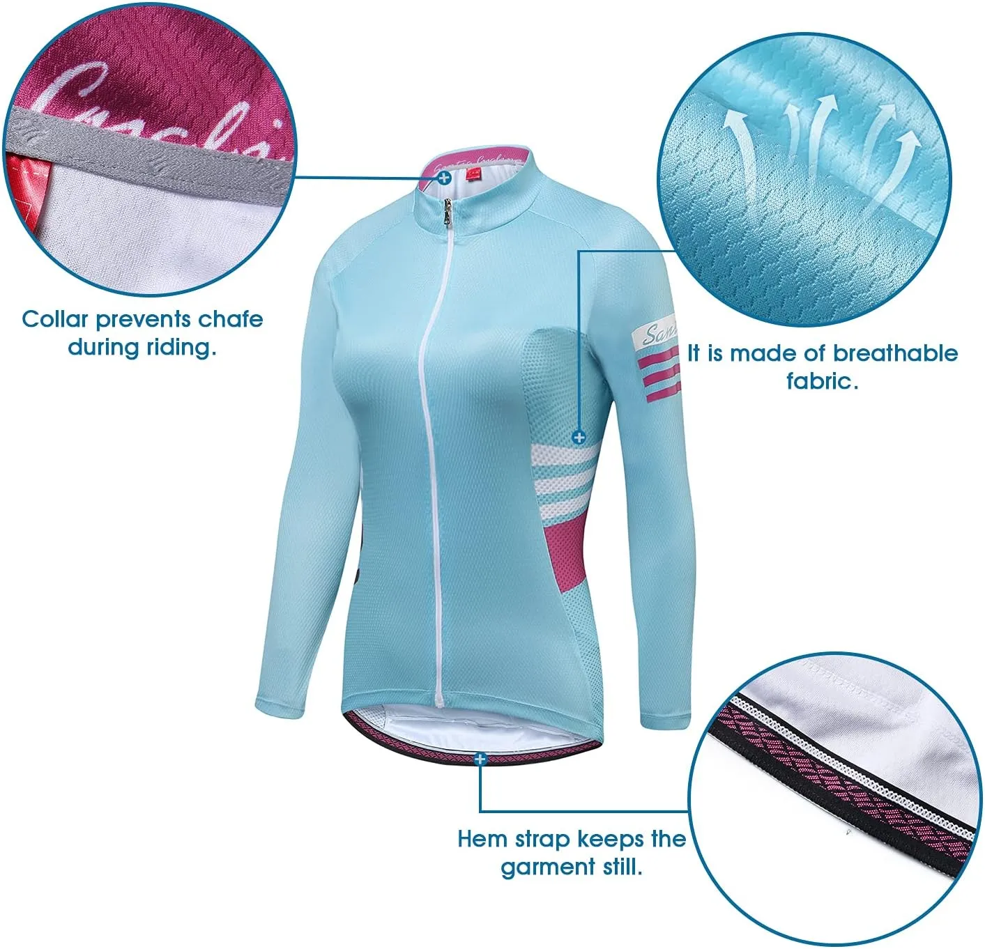 Santic Cycling Jersey Women's Long Sleeve Tops Bike Shirts Bicycle Jacket with Pockets