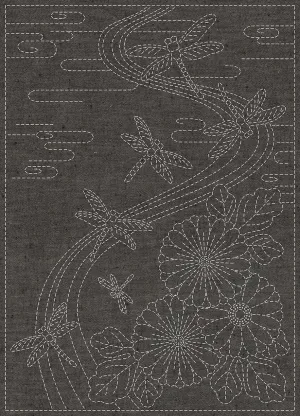 Sashiko Cloth Twilight Dragonfly Brown