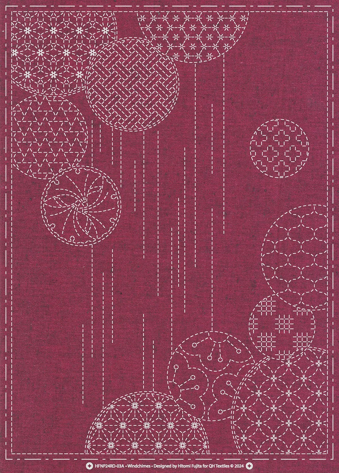 Sashiko Cloth Windchimes Burgundy