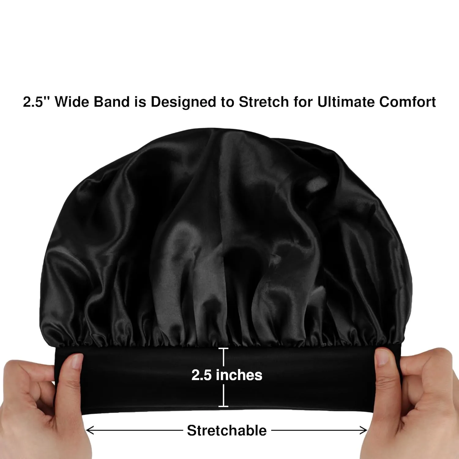 Satin Bonnet Silk Hair Bonnet for Sleeping Women Men Night Cap Sleep Bonnet Hat Hair Cap 9 Pack with Wide Band, Black