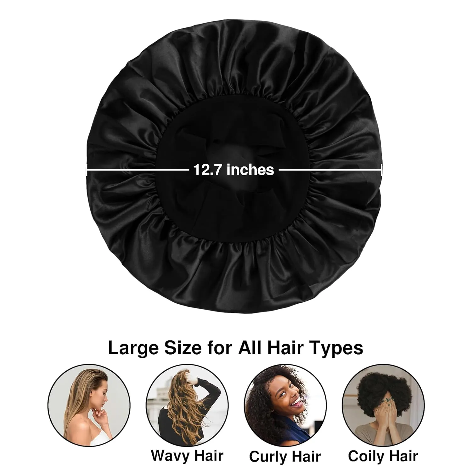 Satin Bonnet Silk Hair Bonnet for Sleeping Women Men Night Cap Sleep Bonnet Hat Hair Cap 9 Pack with Wide Band, Black
