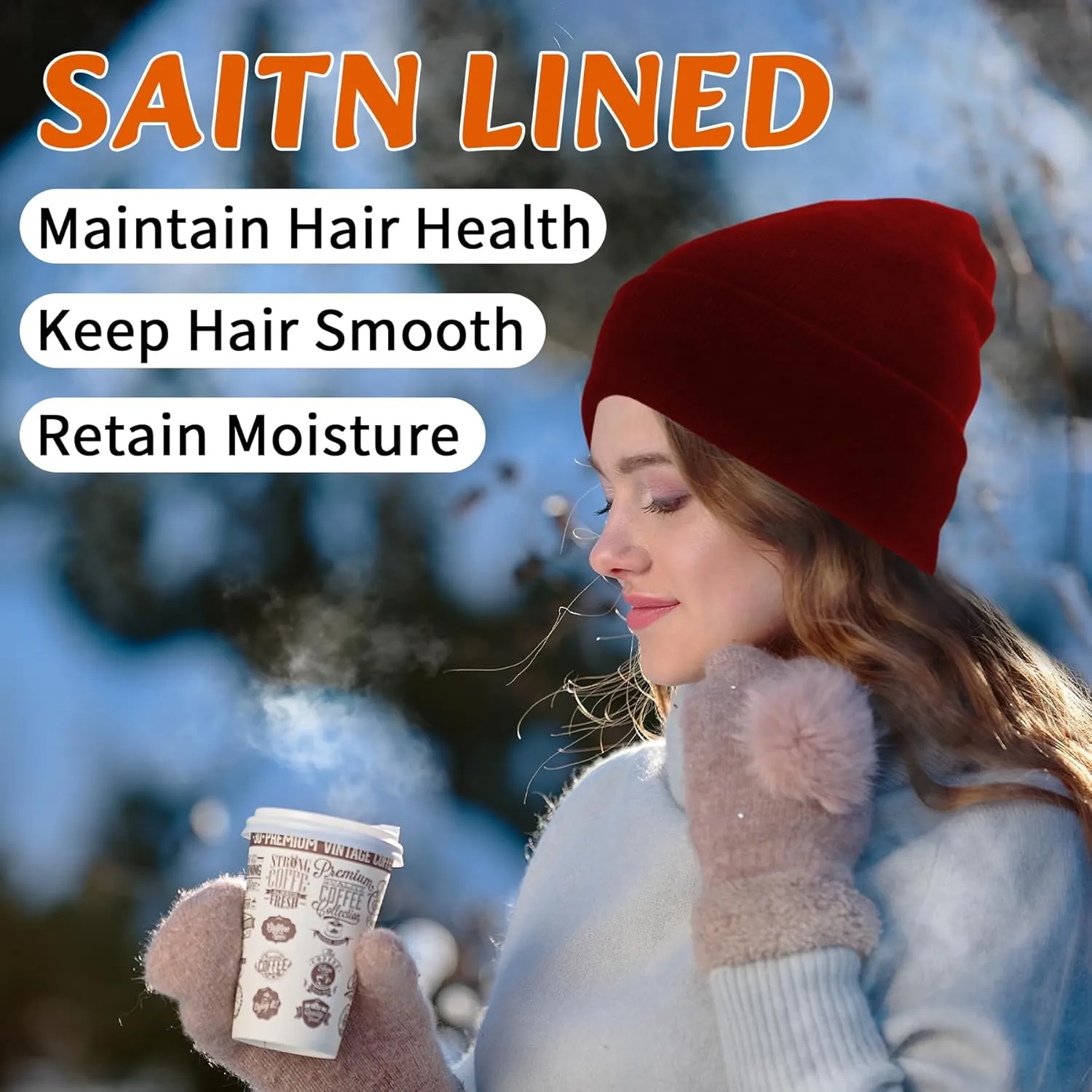 Satin Lined Beanie for Women Winter Warm Soft Lining Cuffed Knit Hats Silk Lined Beanie for Women