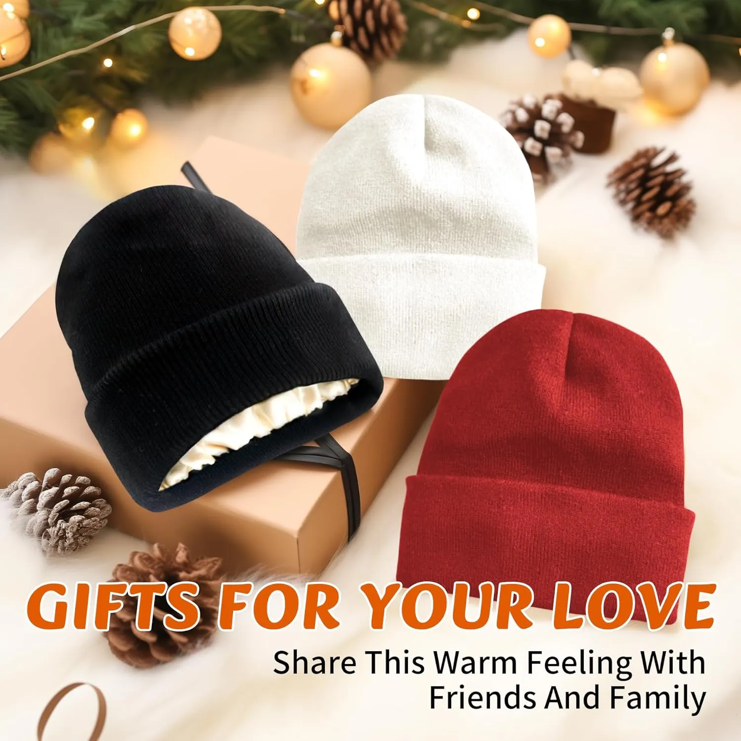 Satin Lined Beanie for Women Winter Warm Soft Lining Cuffed Knit Hats Silk Lined Beanie for Women