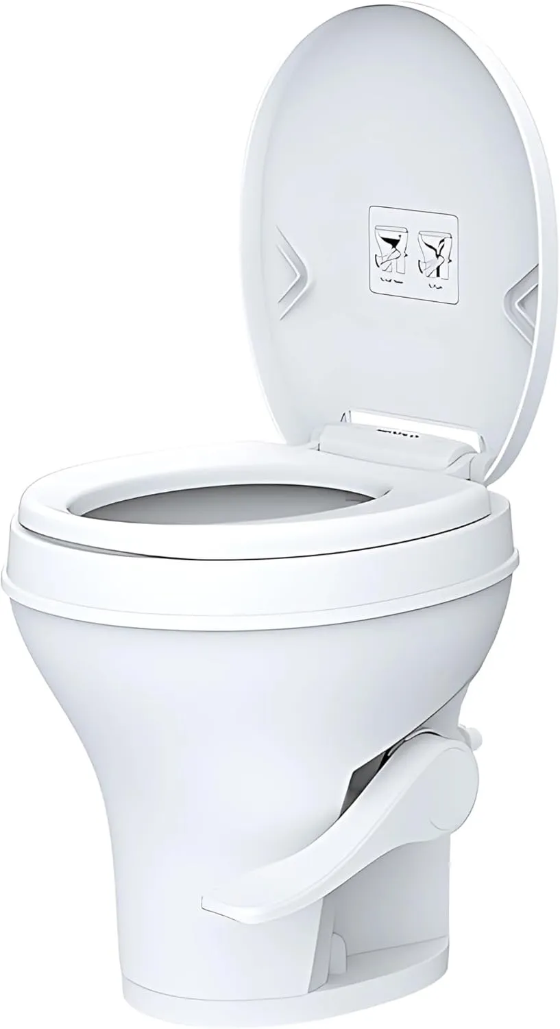 SEAFLO Residential Height Camper/RV Toilet, 18.5” Standard Height, Gravity Flush System, Foot Pedal Operation, Soft Close Seat, Easy-to-Clean Oversized Bowl, 4-Year Warranty