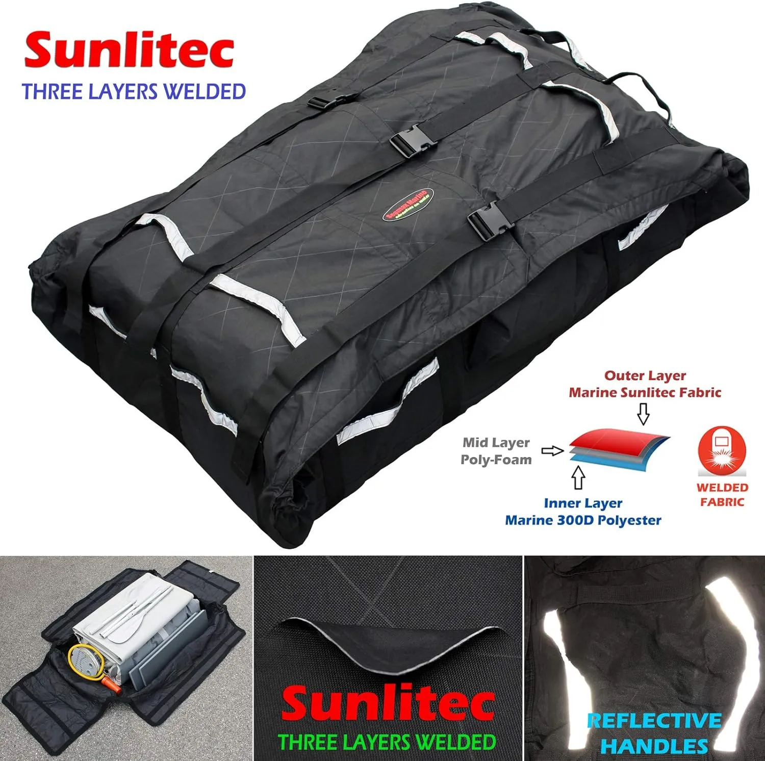 Seamax Foldable Inflatable Boat (Hull) Storage and Carrying Bag, with Sunlitec Fabric, Reflective Handles