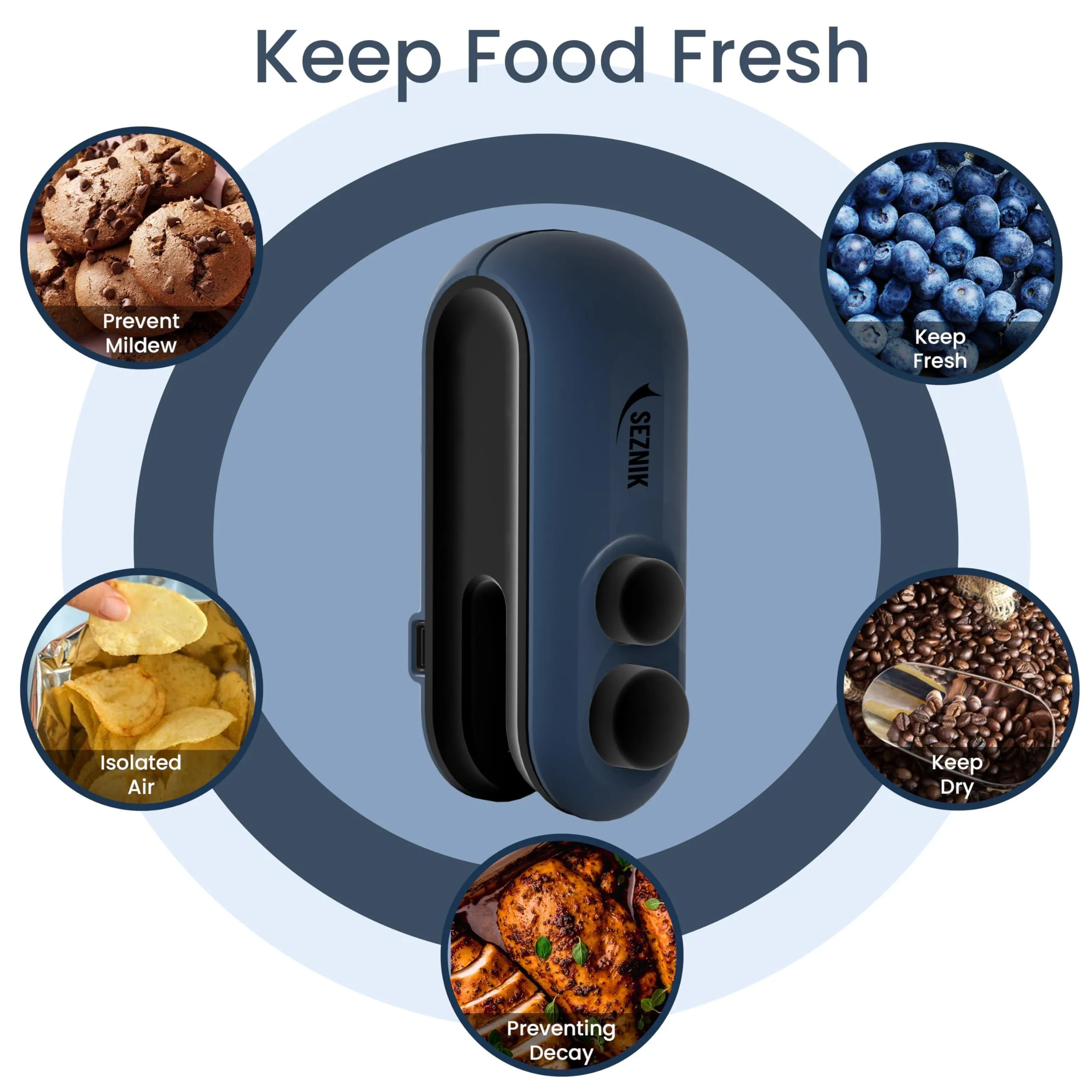 Seznik Portable Mini Sealing Machine, Handheld Packet Sealer for Food, Snacks, Chips, Fresh Storage, Plastic Bags Sealing Machine, 1 YEAR Warranty (Dark Blue)