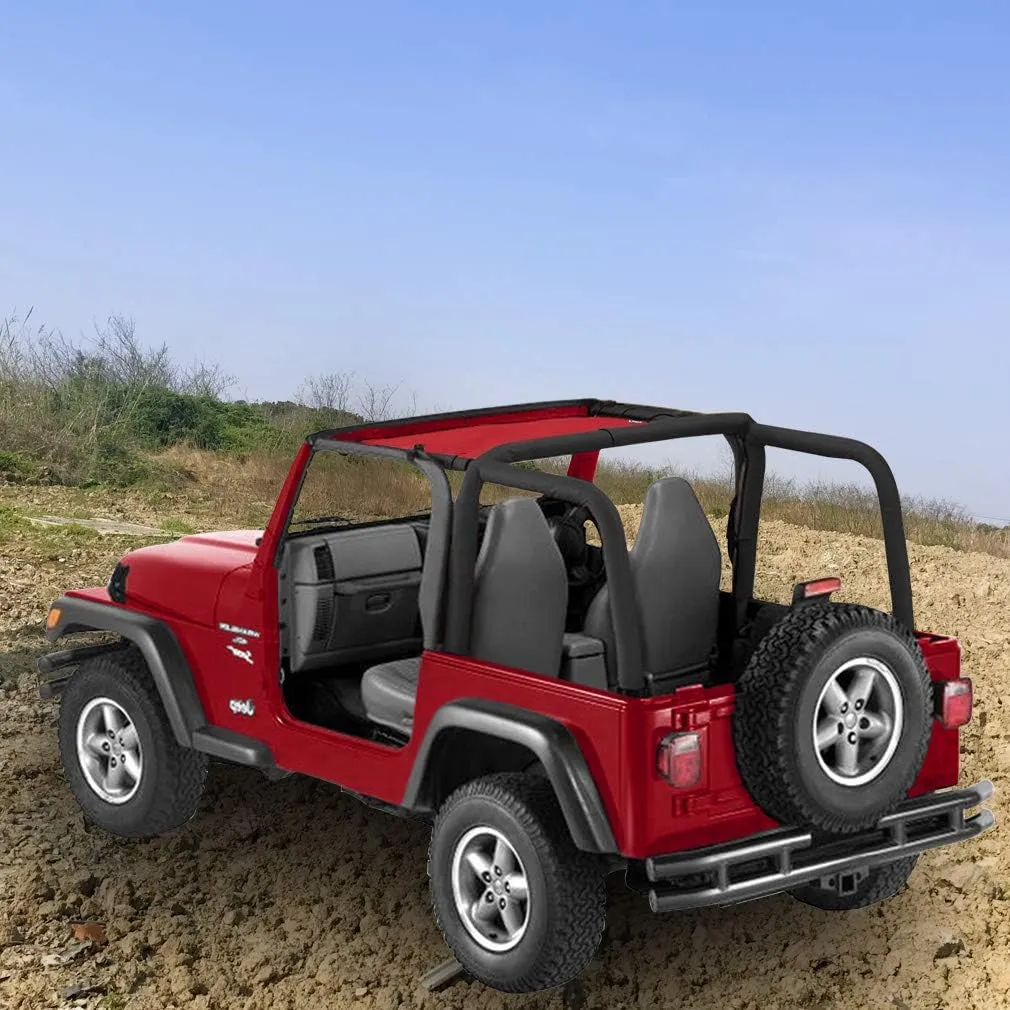 Shadeidea Sun Shade for Jeep Wrangler TJ 1997-2006 Sunshade Top Front-Cherry Red Mesh Screen Cover UV Blocker with Grab Bag Storage Pouch-10 Year Lasting