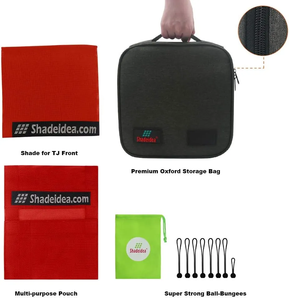 Shadeidea Sun Shade for Jeep Wrangler TJ 1997-2006 Sunshade Top Front-Cherry Red Mesh Screen Cover UV Blocker with Grab Bag Storage Pouch-10 Year Lasting