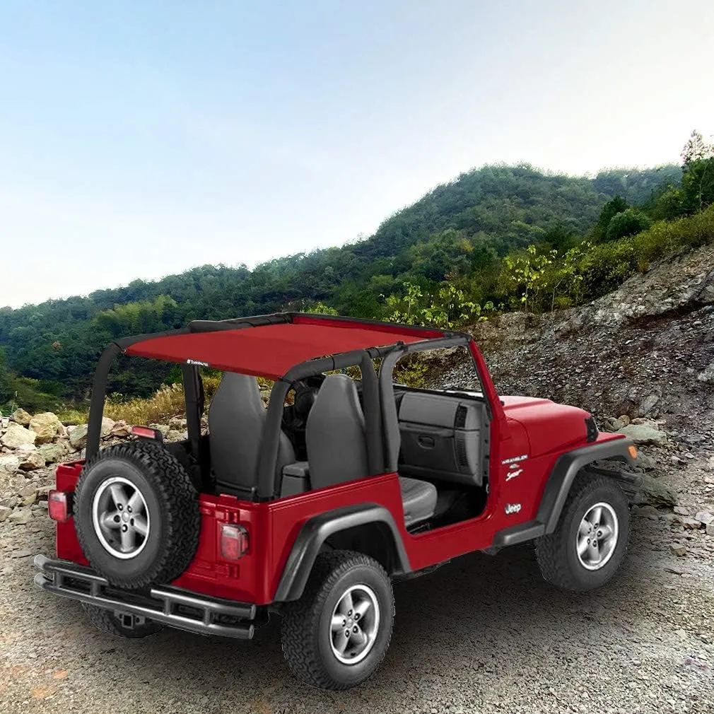 Shadeidea Sun Shade for Jeep Wrangler TJ 1997-2006 Sunshade Top Front Rear-Cherry Red Mesh Screen Cover UV Blocker with Grab Bag Storage Pouch-10 Years Warranty
