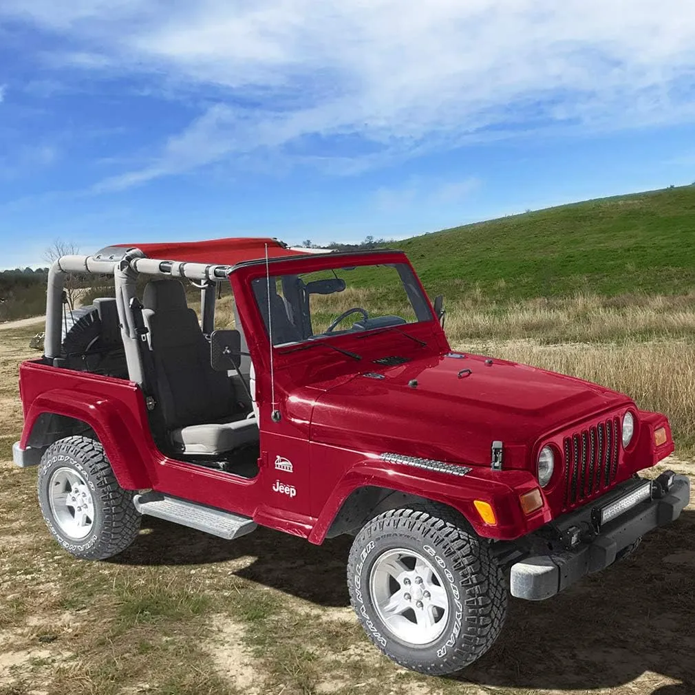 Shadeidea Sun Shade for Jeep Wrangler TJ 1997-2006 Sunshade Top Front Rear-Cherry Red Mesh Screen Cover UV Blocker with Grab Bag Storage Pouch-10 Years Warranty