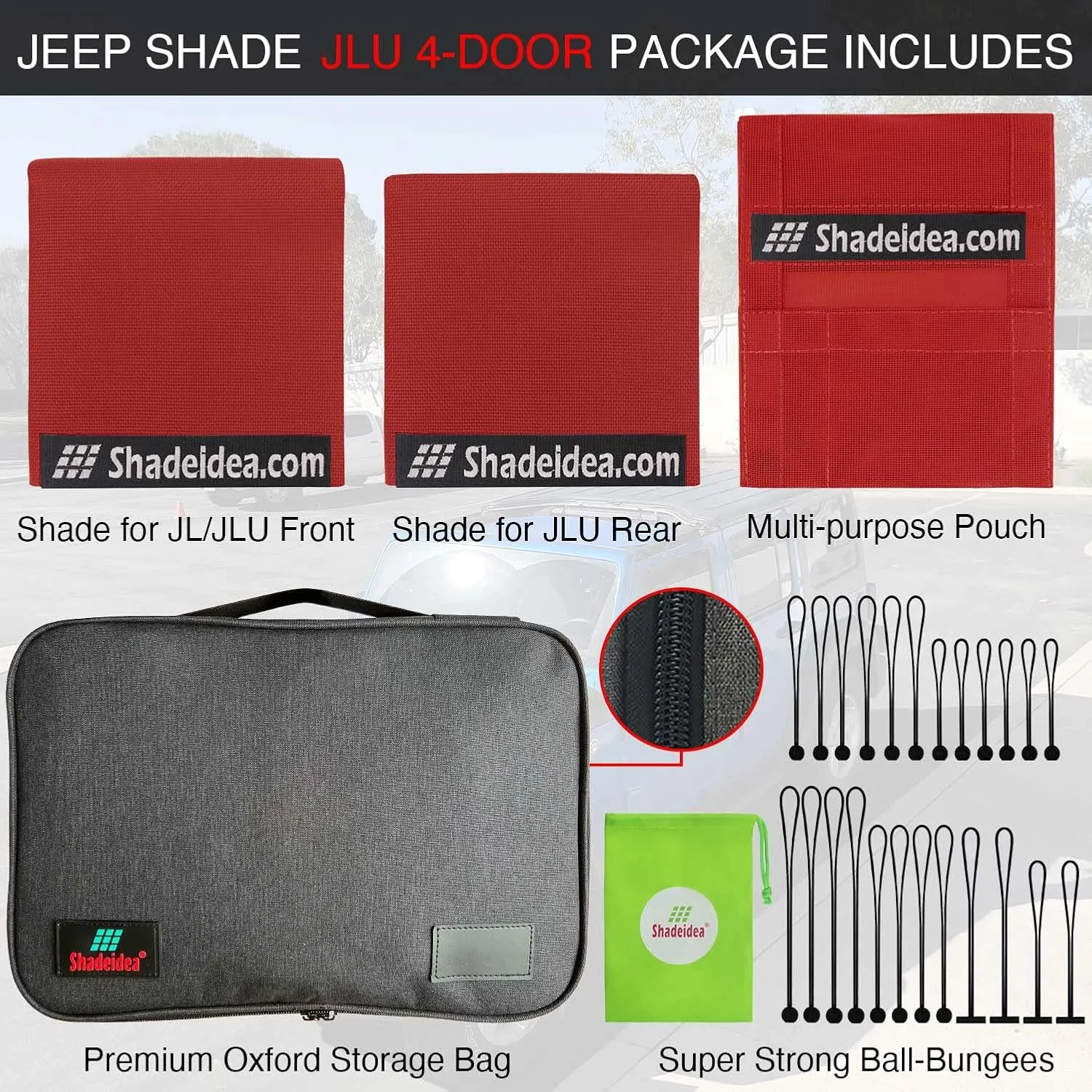 Shadeidea Sun Shade Top for Jeep Wrangler Sunshade JL Unlimited (2018-2023) 4 Door Front and Rear 2 piece-Cherry Red Mesh Screen Sunshade JLU Top Cover UV Blocker with Grab Bag-10 Year Warranty