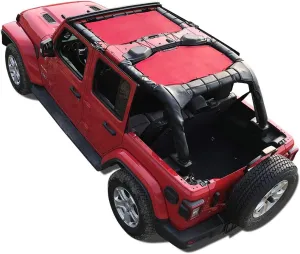 Shadeidea Sun Shade Top for Jeep Wrangler Sunshade JL Unlimited (2018-2023) 4 Door Front and Rear 2 piece-Cherry Red Mesh Screen Sunshade JLU Top Cover UV Blocker with Grab Bag-10 Year Warranty