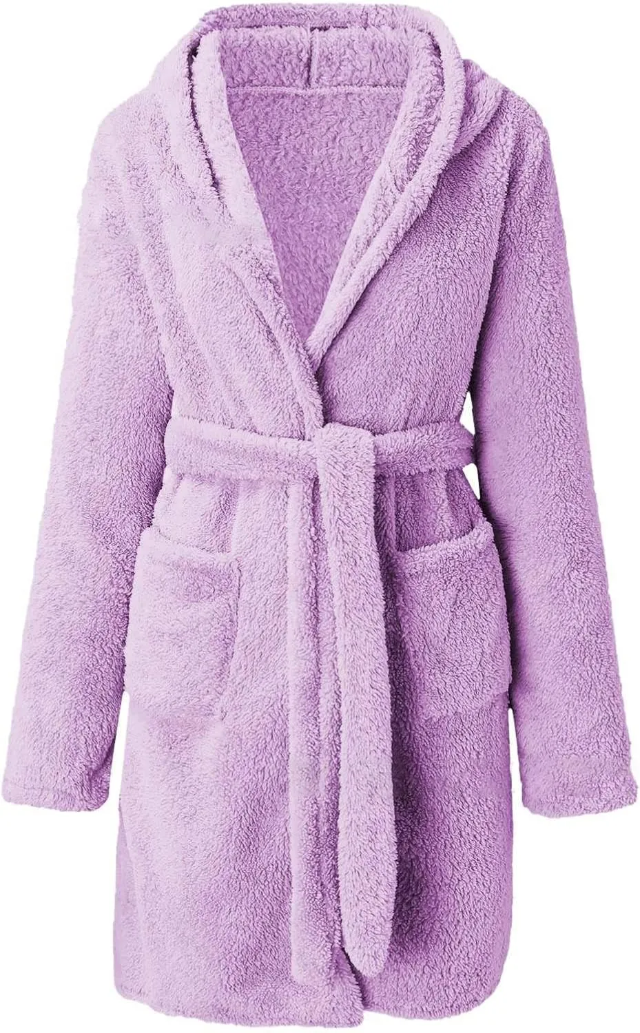 SHAOBGE Robes for Women, Bath Robe Women's Hooded Fleece Bathrobes Soft Plush Sleepwear Fluffy Warm Sherpa Shaggy Bathrobe