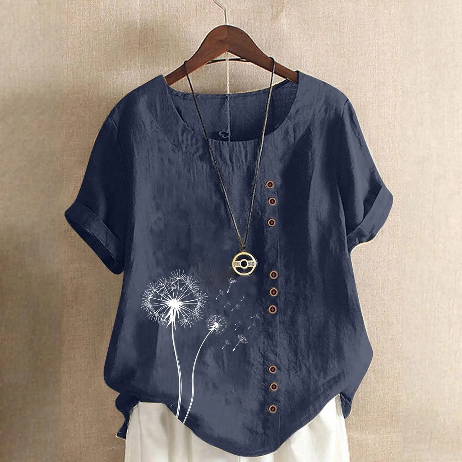 Short Sleeve Shirts for Women Fashion Print Loose Fitted Tops Casual Crew Neck Lightweight Summer Boho T-Shirts
