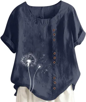 Short Sleeve Shirts for Women Fashion Print Loose Fitted Tops Casual Crew Neck Lightweight Summer Boho T-Shirts