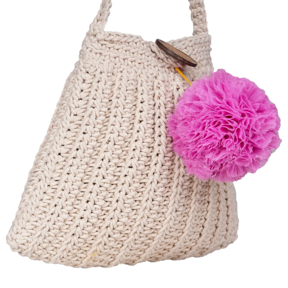 Shoulder Bag For Women | Crafted with Cotton Crochet | Boho Look | Off White