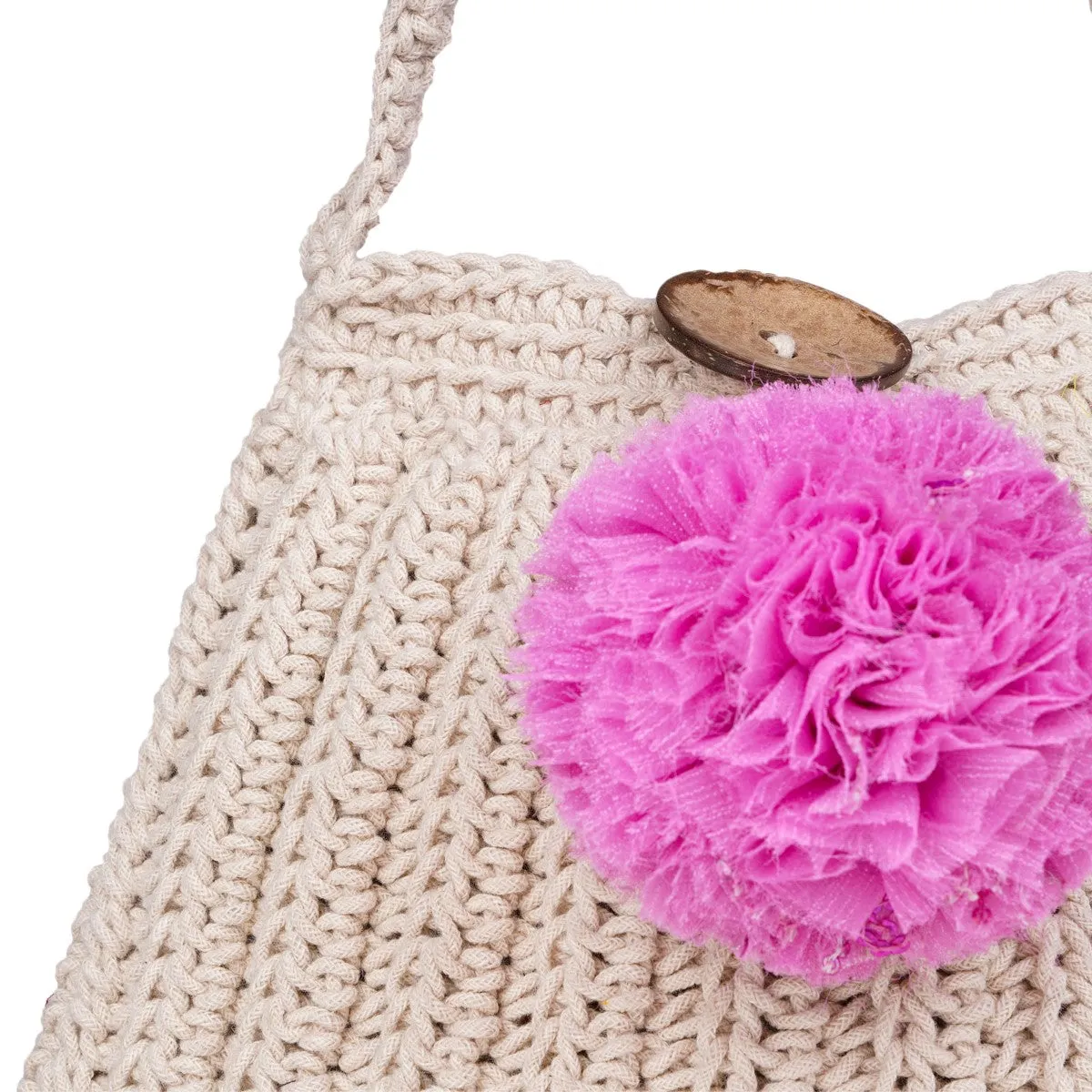 Shoulder Bag For Women | Crafted with Cotton Crochet | Boho Look | Off White