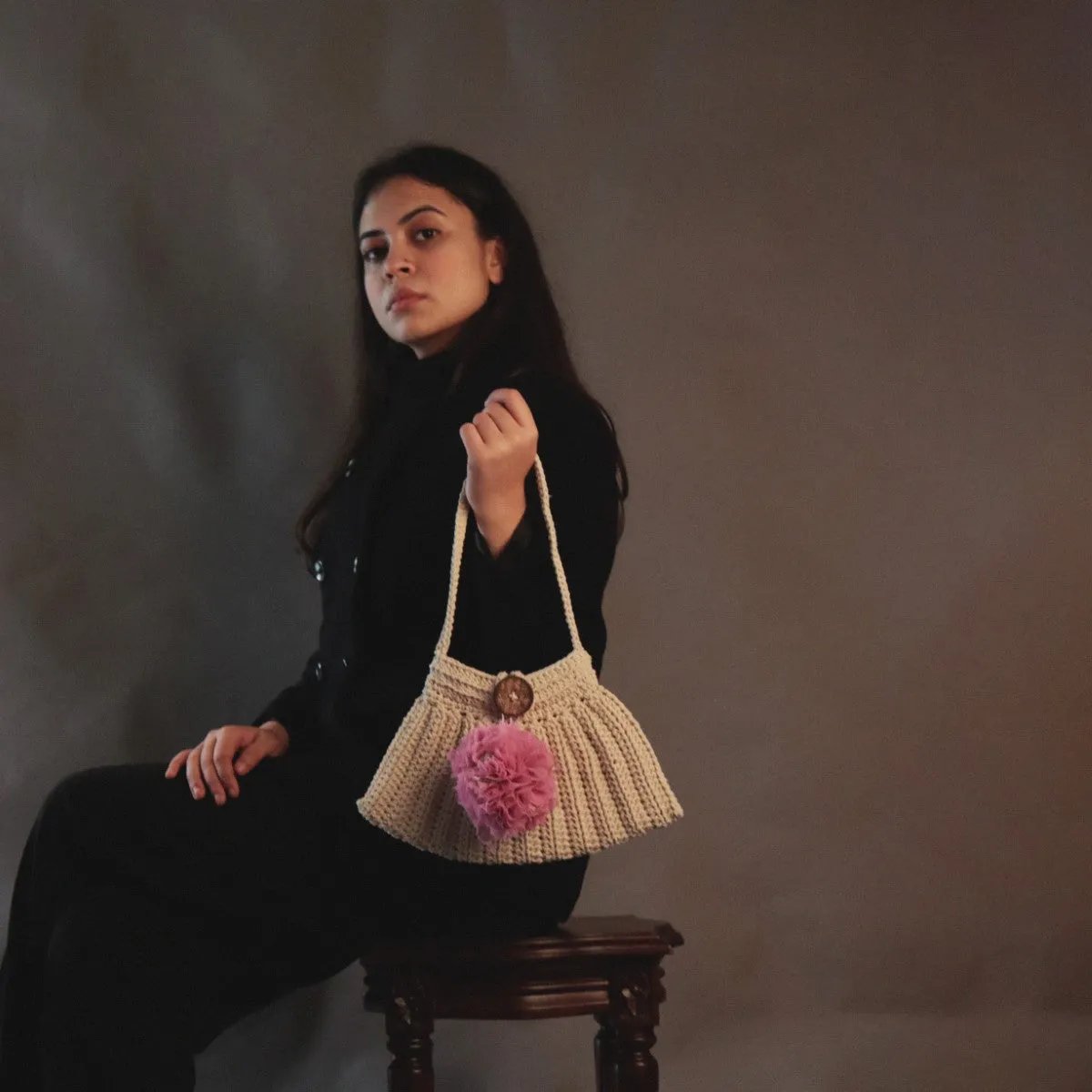 Shoulder Bag For Women | Crafted with Cotton Crochet | Boho Look | Off White