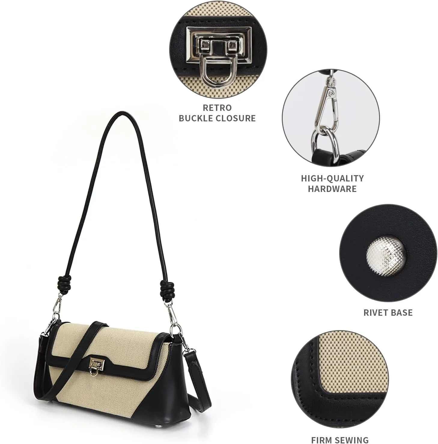 Shoulder Bag for Women PU Leather Shoulder Purse Vintage Handbag Retro Classic Underarm Purse with 2 Removable Strap