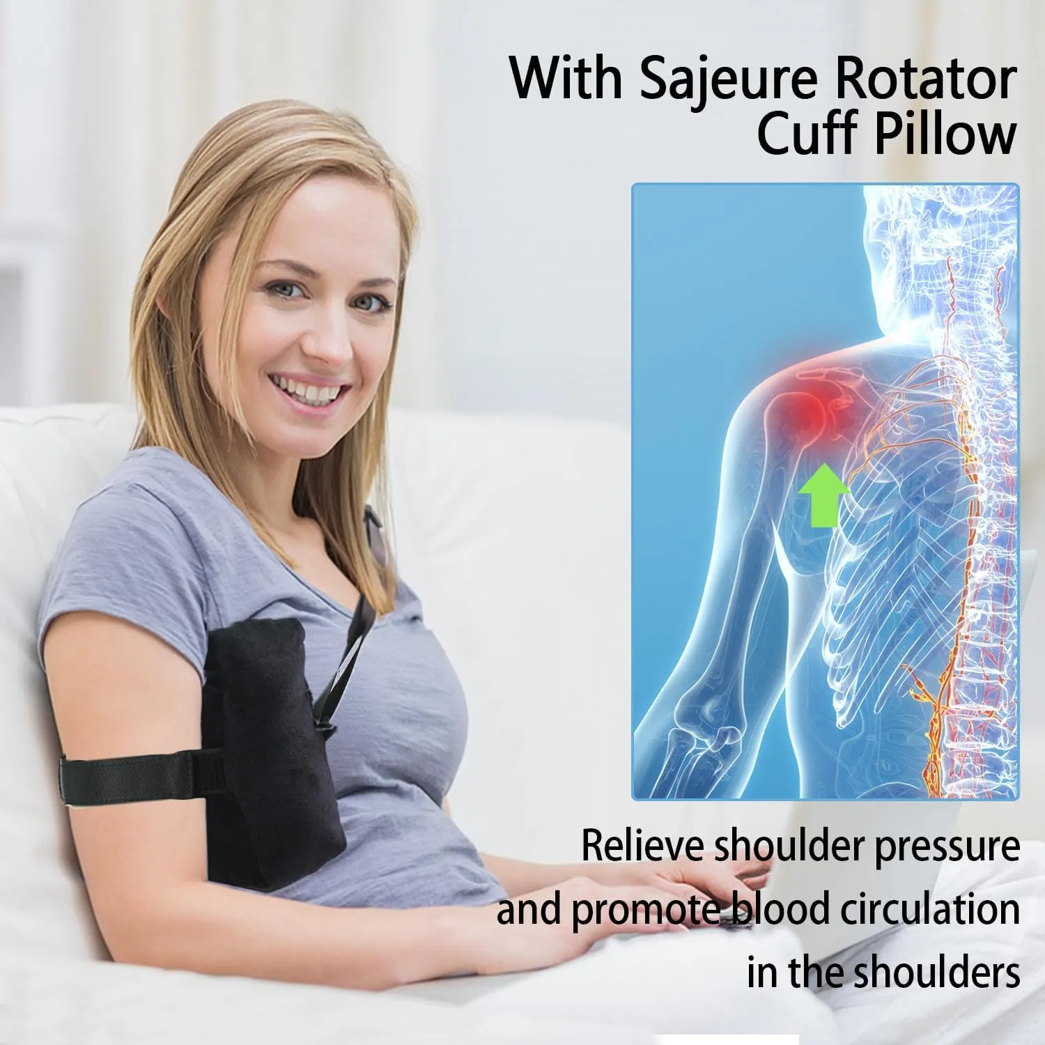 Shoulder Pillow for Side Sleepers with Strap, Shoulder Surgery Pillow for Sleeping, Rotator Cuff Pillow for Shoulder Pain Relief, Arm Pillows After Surgery, Side Sleeper Pillow for Shoulder Pain