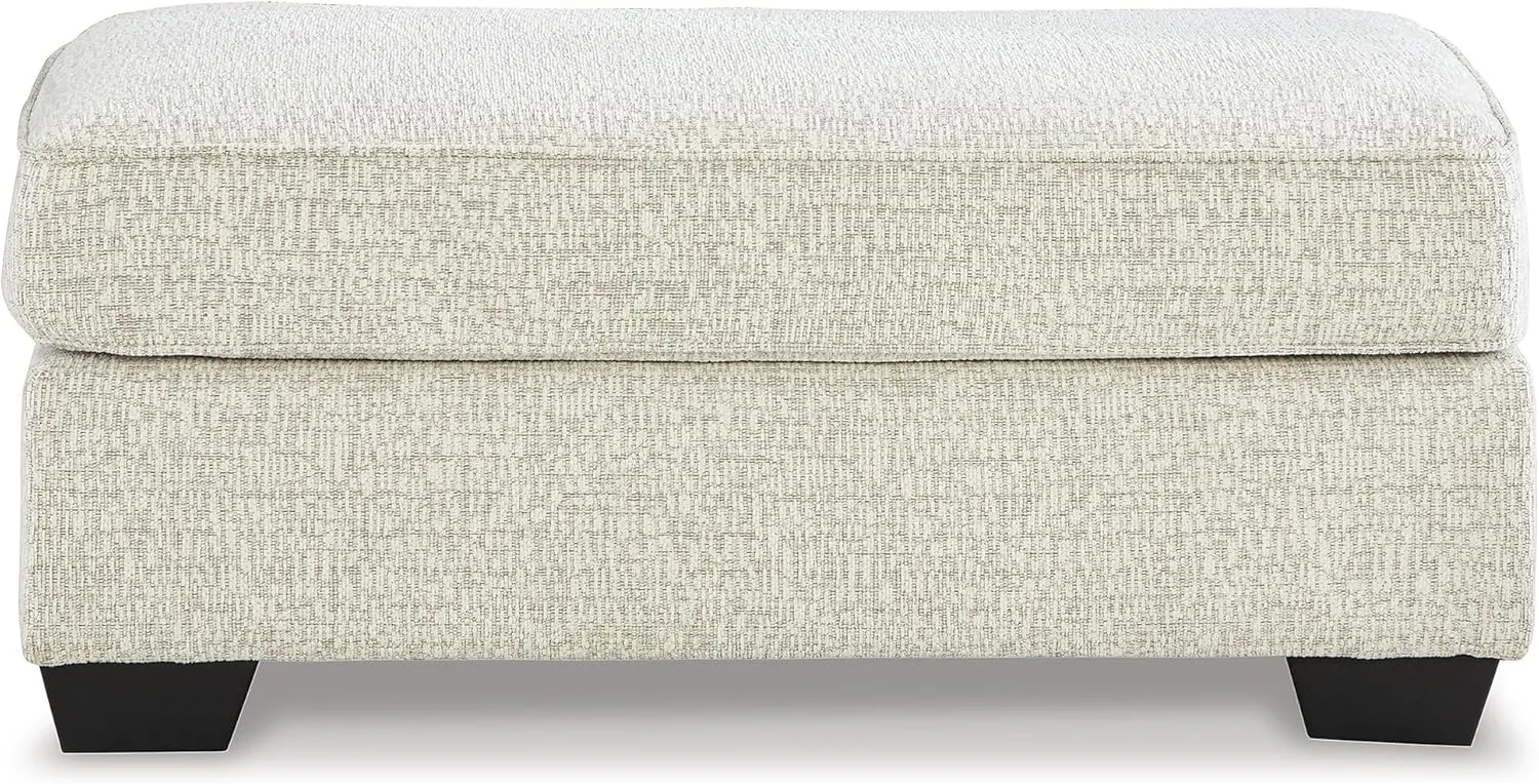 Signature Design by Ashley Valerano Contemporary Crosshatched Chenille Upholstered Ottoman, Cream & Brown