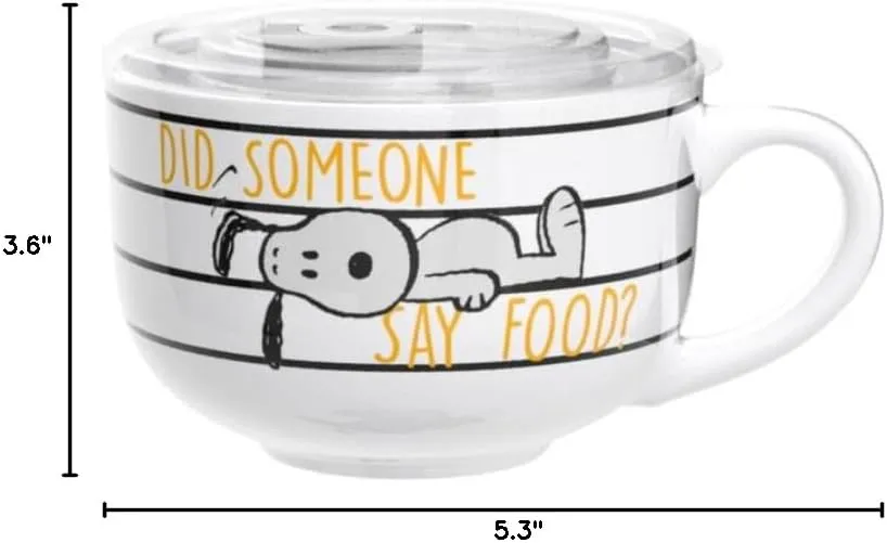 Silver Buffalo Peanuts Snoopy and Woodstock Ceramic Soup Mug with Vented Plastic Lid, 24 Ounces, 1 Count (Pack of 1)