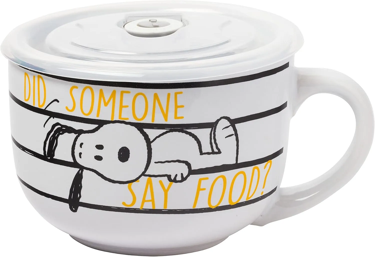 Silver Buffalo Peanuts Snoopy and Woodstock Ceramic Soup Mug with Vented Plastic Lid, 24 Ounces, 1 Count (Pack of 1)